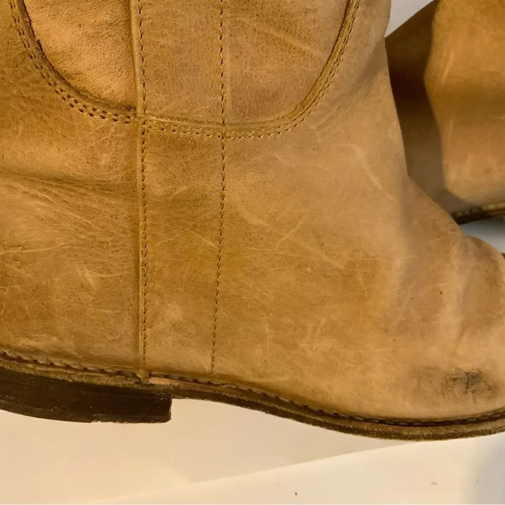 Frye Riding Boots Leather distressed Knee High Round Toe Brown US 6